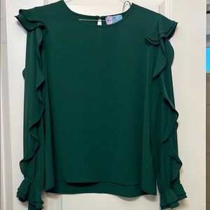 CeCe Green Ruffled Long Sleeve Blouse
